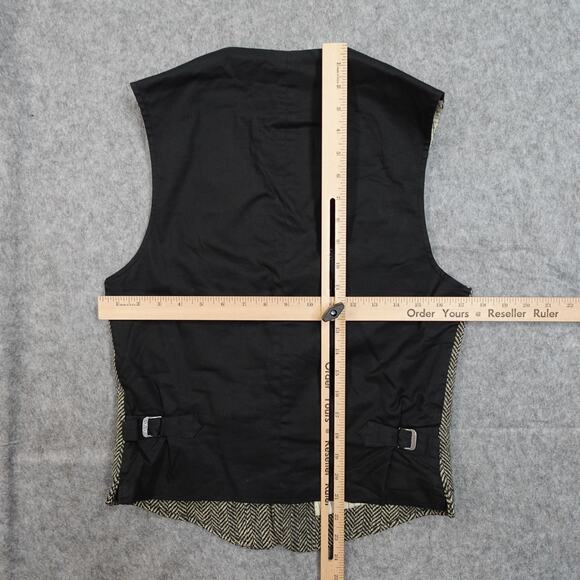 Vintage Vest Mens Small Tweed Wool Herringbone Waistcoat Black - Picture 5 of 13
